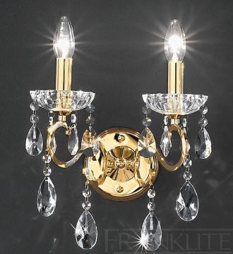 Double Arm Wall Light in a Gold Finish with Crystal Drops ID Large View
