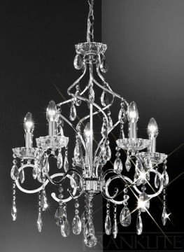 Polished Chrome and Crystal Spiral Design 5 Arm Chandelier ID Large View