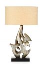 Distressed silver wood effect table lamp with shade ID