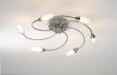 Satin silver 6 arm flush ceiling light with clear and frost glass ID
