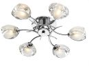 Polished Chrome 6 Arm Flush Ceiling Light with Sculptured Glass ID
