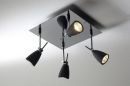 Four Black Spot Lights on a Chrome Square Ceiling Plate ID