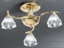 Polished Brass and Crystal Glass 3 Arm Flush Ceiling Light ID