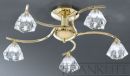 Polished Brass and Crystal Glass 5 Arm Flush Ceiling Light  ID