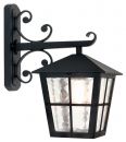 A Black Outdoor Wall Lantern with Antique Effect Glass ID