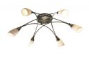 Antique Brass 6 Arm Flush Ceiling Light with Glass Shades ID