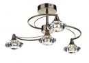Antique Brass 4 Arm Semi-Flush Ceiling Light with Crystal Glass Shades ID