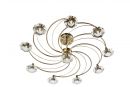 Antique Brass 10 Arm Semi-Flush Ceiling Light with Crystal Glass Shades ID