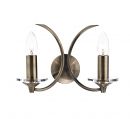 Antique Brass Double Wall Bracket with Crystal Glass Sconces - DISCONTINUED