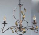 Brown Italian 3 arm ceiling light with gold and green decoration ID