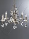 Satin Nickel 5 Arm Chandelier with Crystal Drops ID