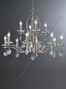Satin Nickel 12 Arm Chandelier with Crystal Drops ID