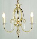 Polished Brass 3 Arm Chandelier with Crystal Drops ID