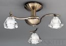 Antique Brass and Crystal Glass 3 Arm Flush Ceiling Light ID
