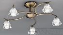 Antique Brass and Crystal Glass 5 Arm Flush Ceiling Light ID